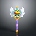 Magical Wand With Wings Star Center Golden Crown Top And Purple Pink Handle