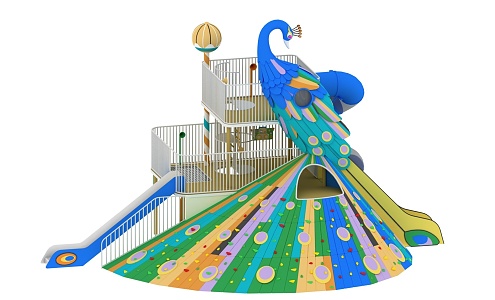 modern peacock shape slide children's play equipment park fitness equipment 3d model