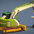 Green And Yellow Industrial Construction Excavator Machine With Track And Bucket