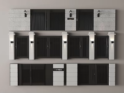 Different Modern Exterior Door Designs With Black Panels And White Frames 3d model