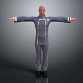 Game Movie Character With Bald Head In Gray Uniform And Gold Accents Standing Arms Outstretched