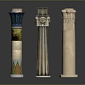 Decorative Columns With Colorful Patterns Intricate Face Carvings and Simple Stone Design