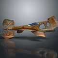 Worn Orange Retro Futuristic Spaceship With Damaged Wings And Transparent Cockpit