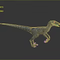 Realistic Velociraptor 3D Model With Gray Body And Blue Stripes Standing On Gray Background