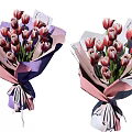 Decorative Ornament Arrangement with Pink Purple Wrapping Paper Tulips Bouquet and Ribbon Decoration