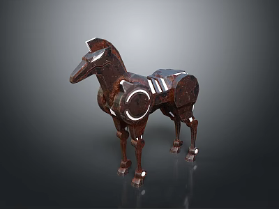Modern Geometric Horse Sculpture With Brown Metal Body And White Accents 3d model