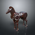 Modern Geometric Horse Sculpture With Brown Metal Body And White Accents