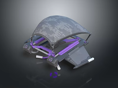 Camouflage Patterned Mechanical Device With Purple Struts And Gray Frame 3d model