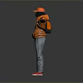 Child Wearing Orange Jacket Hat And Red Shoes With Backpack Standing Arms Outstretched
