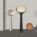 Modern Floor Lamps White Black Sleek Bases Bowl Shaped Shades With Orange Decorative Sphere