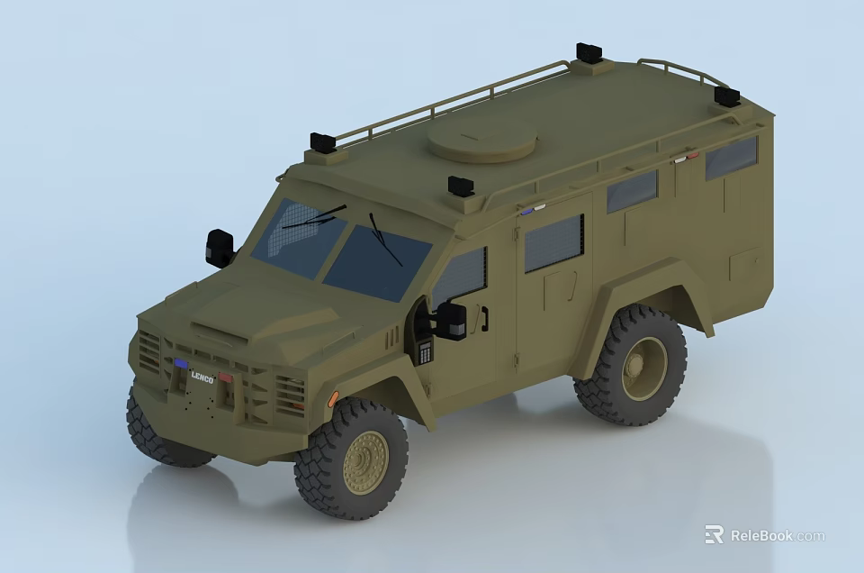 Military Green Utility Vehicle With Roof Rack Large Tires Multiple Windows And Protective Design 3d model 
