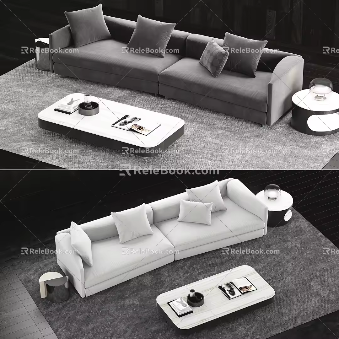 Modern double sofa sofa coffee table combination 3d model