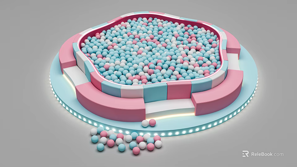 Interactive Play Area With Colorful Balls Pink Blue Borders And LED Lights 3d model 