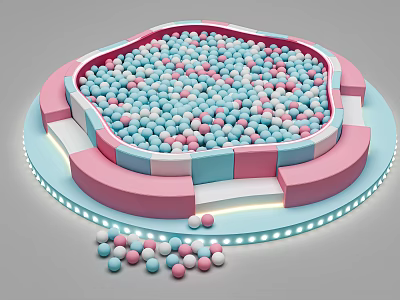 Interactive Play Area With Colorful Balls Pink Blue Borders And LED Lights 3d model