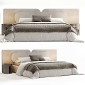 Modern Minimalist Double Bed With Upholstered Headboard Soft Pillows Cozy Bedspread And Nightstands