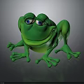 Cartoon Green Frog Character With Smiling Face And Big Blue Eyes On Dark Background