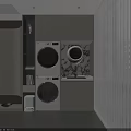 Modern Home Balcony With Washing Machine Dryer Storage Cabinets And Countertop