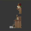 Household Items Display With Wooden Shelves Cabinets Press Machine And Bottles