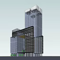 Modern High Rise Office Building With Glass Facade And Ground Greenery