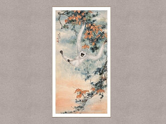 Chinese Decorative Painting White Ape Figure Tian Shiguang Flower and Bird Painting 3d model