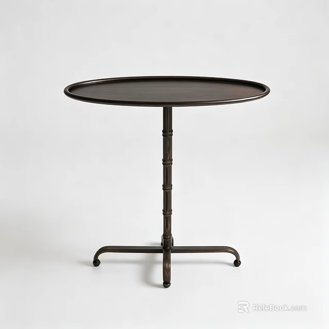 Round Coffee Table with Slim Column Stand and Cross Base in Dark Finish 3d model 