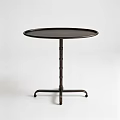 Round Coffee Table with Slim Column Stand and Cross Base in Dark Finish