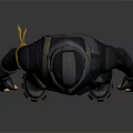 Game Movie Character In Armored Suit With Orange Visor And Tactical Gear