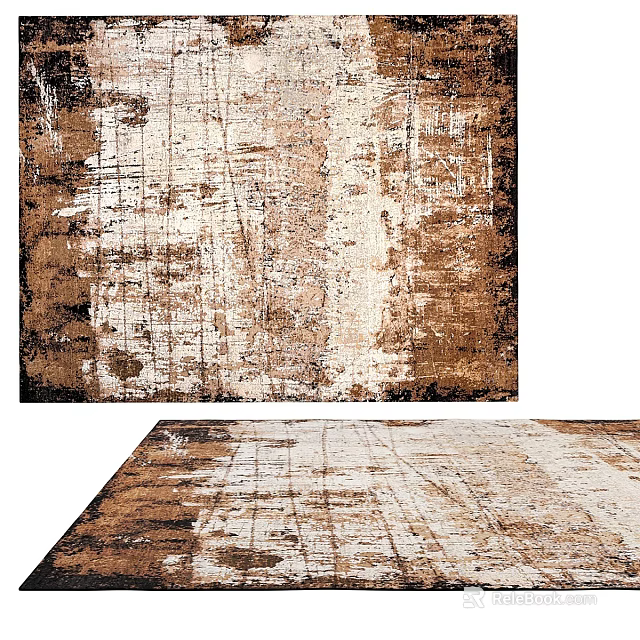 Vintage Style Square Rug With Brown White Textures 3d model