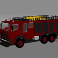 Red Fire Truck With Yellow Items On Roof And Gray Body Details