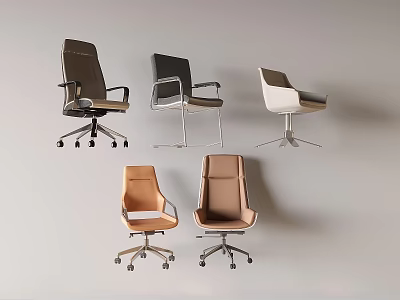 Various Designed Office Chairs in Black White Brown with Wheels and Different Materials 3d model