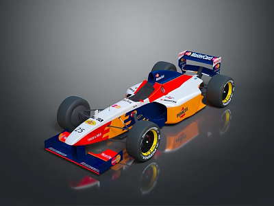 Formula One Car with Red White Blue Orange Livery FedEx Red Bull Logos Number 23 3d model