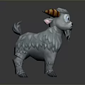 Cartoon Goat 3D Model With Gray Fur Orange White Horns And Blue Eyes