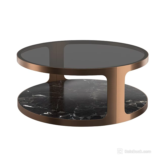 Elegant Modern Round Coffee Table With Glass Top And Marble Shelf 3d model 
