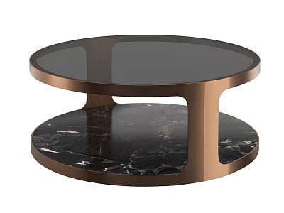 Elegant Modern Round Coffee Table With Glass Top And Marble Shelf 3d model