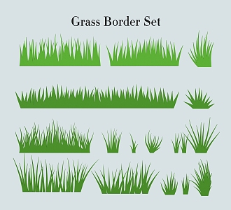 Hand-painted green small grass flowers weeds grass green lawn meadow pattern silhouette illustration elements 3d model