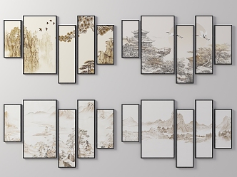 New Decorative Hanging Painting Landscape Painting Pendant Ink Landscape Painting 3d model