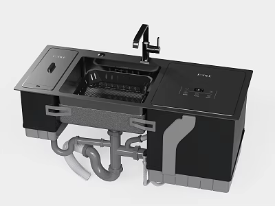 Black Modern Kitchen Sink with Drainer Rack Faucet and Drainage System 3d model