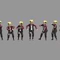 Game Anime Character Blonde Hair Black Jacket Pink Stripes White Inner Black Pants Different Poses