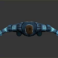 Futuristic Sci Fi Character In Blue Armored Suit With Glowing Elements And Open Arms Pose