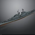 Detailed Gray Warship Model With Deck Turrets Mast And Red Bottom