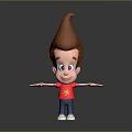 3D Cartoon Character With Red Spiky Hair Red Star Shirt Blue Pants And White Shoes