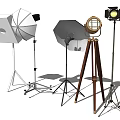 Professional Photography Lighting Equipment Including Softbox Umbrella Reflector And Vintage Tripod Lights