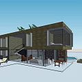 Modern Detached Villa With Wooden Exterior Large Windows Swimming Pool And Outdoor Furniture