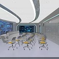 Modern Control Room Interior With Multiple Monitors Control Desks And China Map 3d model