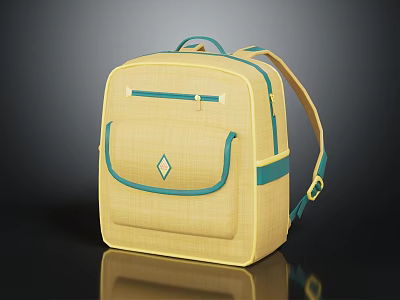 Stylish Yellow Backpack With Blue Accents Front Diamond Logo And Double Shoulder Straps 3d model