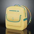 Stylish Yellow Backpack With Blue Accents Front Diamond Logo And Double Shoulder Straps
