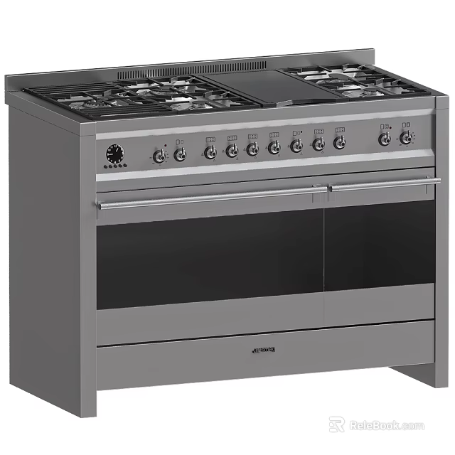 Sleek Stainless Steel Kitchen Appliance Gas Range Oven With Multiple Control Knobs 3d model 