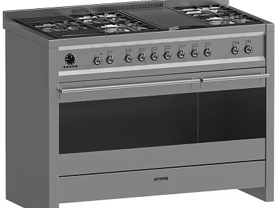 Sleek Stainless Steel Kitchen Appliance Gas Range Oven With Multiple Control Knobs 3d model