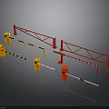 Building Entrance Security Barrier Systems With Red And Yellow Gates And Railings