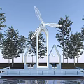 White Metal Modern Architectural Structure With Wing Inspired Design On Waterfront Platform Surrounded by Trees 3d model